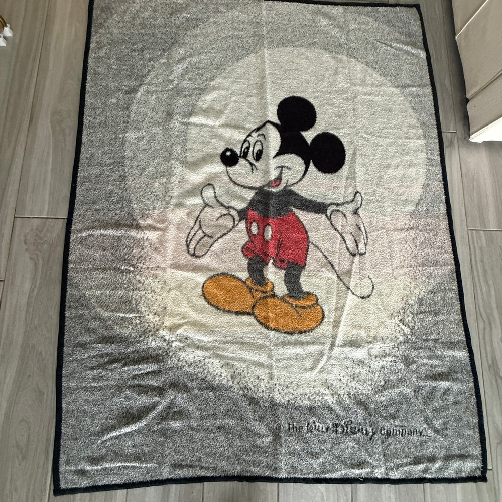 Biederlack Mickey Mouse Blanket Kids Grey Reversible Vintage Disney Throw 71x56